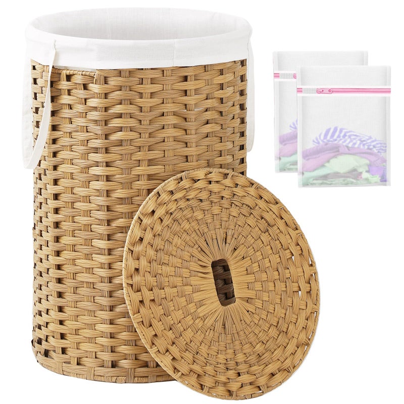 SETVSON Large Laundry Hamper Laundry Basket Round 34.3 Gal (130 L) Handwoven Wicker Laundry Baskets Rattan Laundry Basket with Laundry Bag Handles 2 Mesh Bags for Living Room Bedroom Natural - Image 1