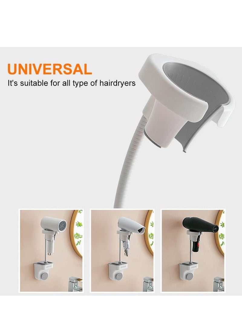 SYOSI حامل مجفف الشعر بدون استخدام اليدين قابل للتعديل دوران 360 درجة حامل تجفيف الشعر الكسول مع تخزين ذراع قابل للتعديل حمام مرحاض غرفة نوم مثبت على الحائط للمرايا وبلاط السيراميك - Image 4