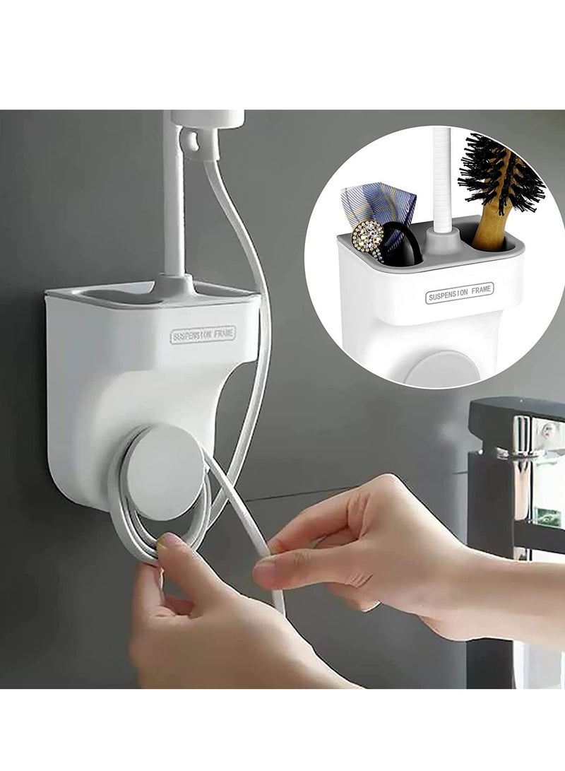 SYOSI حامل مجفف الشعر بدون استخدام اليدين قابل للتعديل دوران 360 درجة حامل تجفيف الشعر الكسول مع تخزين ذراع قابل للتعديل حمام مرحاض غرفة نوم مثبت على الحائط للمرايا وبلاط السيراميك - Image 5