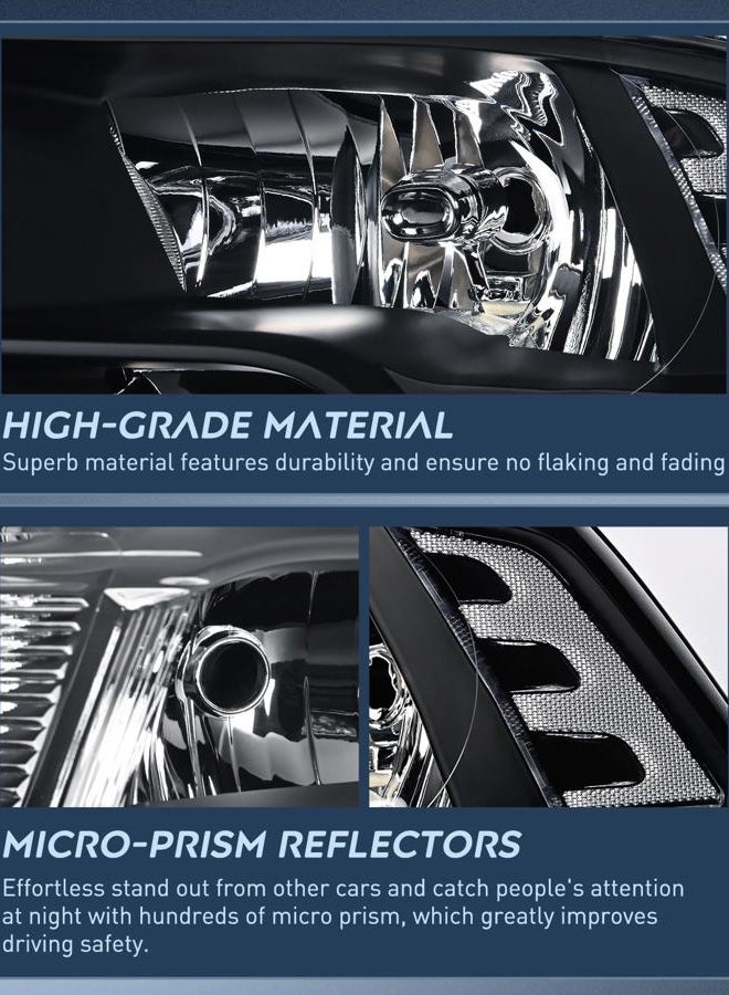 Nilight Headlight Assembly 2009 2010 2011 2012 2013 2014 2015 2016 2017 2018 Ram 1500 2500 3500 Pickup Quad Headlamp Assembly Replacement Black Housing Clear Corner Clear Lens,(Only for Quad Models) - Image 4