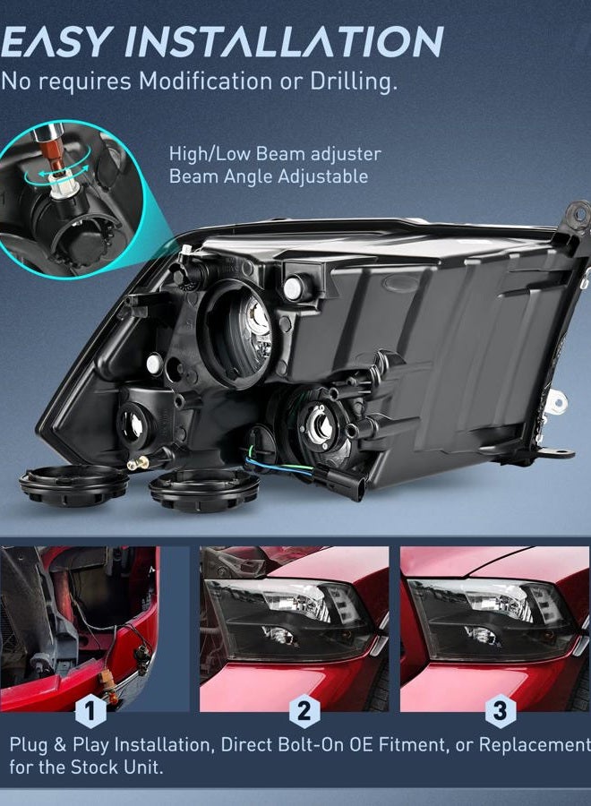 Nilight Headlight Assembly 2009 2010 2011 2012 2013 2014 2015 2016 2017 2018 Ram 1500 2500 3500 Pickup Quad Headlamp Assembly Replacement Black Housing Clear Corner Clear Lens,(Only for Quad Models) - Image 3