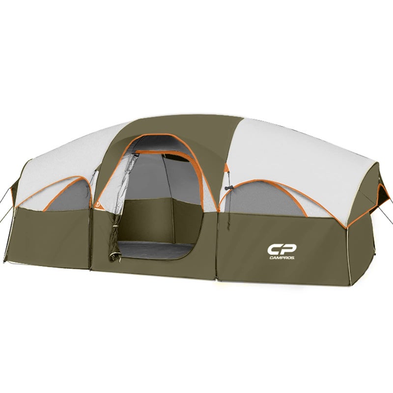 CAMPROS CP Tent 8 Person Camping Tents, Weather Resistant Family Tent, 5 Large Mesh Windows, Double Layer, Divided Curtain for Separated Room, Portable with Carry Bag - Olive - Image 1