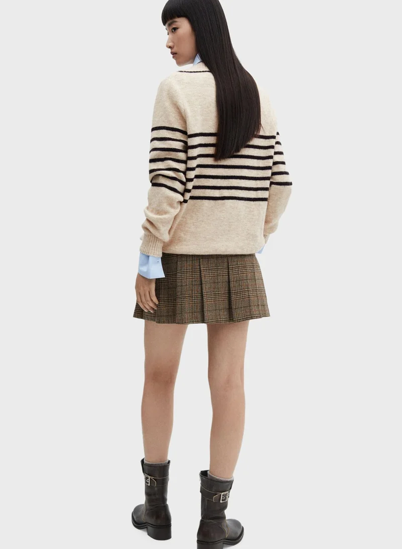 MANGO V-Neck Striped Sweater