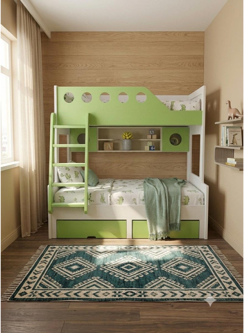 سرير أطفال بطابقين، أبيض وأخضر، خشب MDF، السرير السفلي 120x190 سم، السرير العلوي 90x190 سم - Image 5