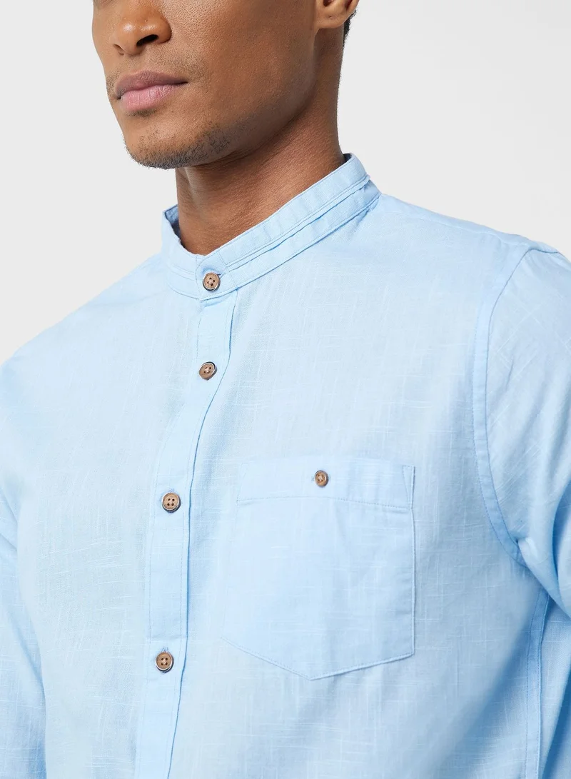 توماس سكوت Thomas Scott Classic Slim Fit Mandarin Collar Cotton Casual Shirt