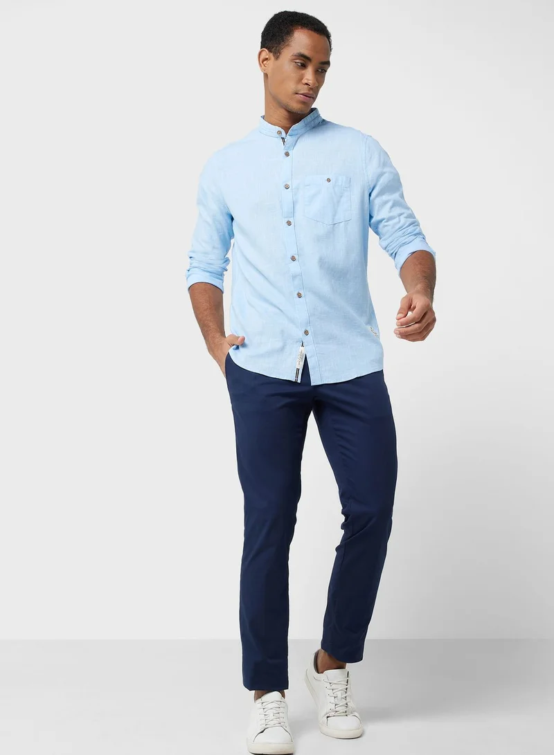 توماس سكوت Thomas Scott Classic Slim Fit Mandarin Collar Cotton Casual Shirt