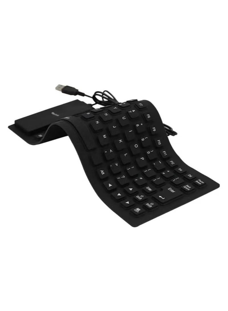 Foldable Keyboard Silicon For Travel/Mobility/Space Management, PS2 Computer Laptop PC Keyboard, Waterproof Material, Responsive Low-Profile Keys, Foldable & Portable, Black - Image 5