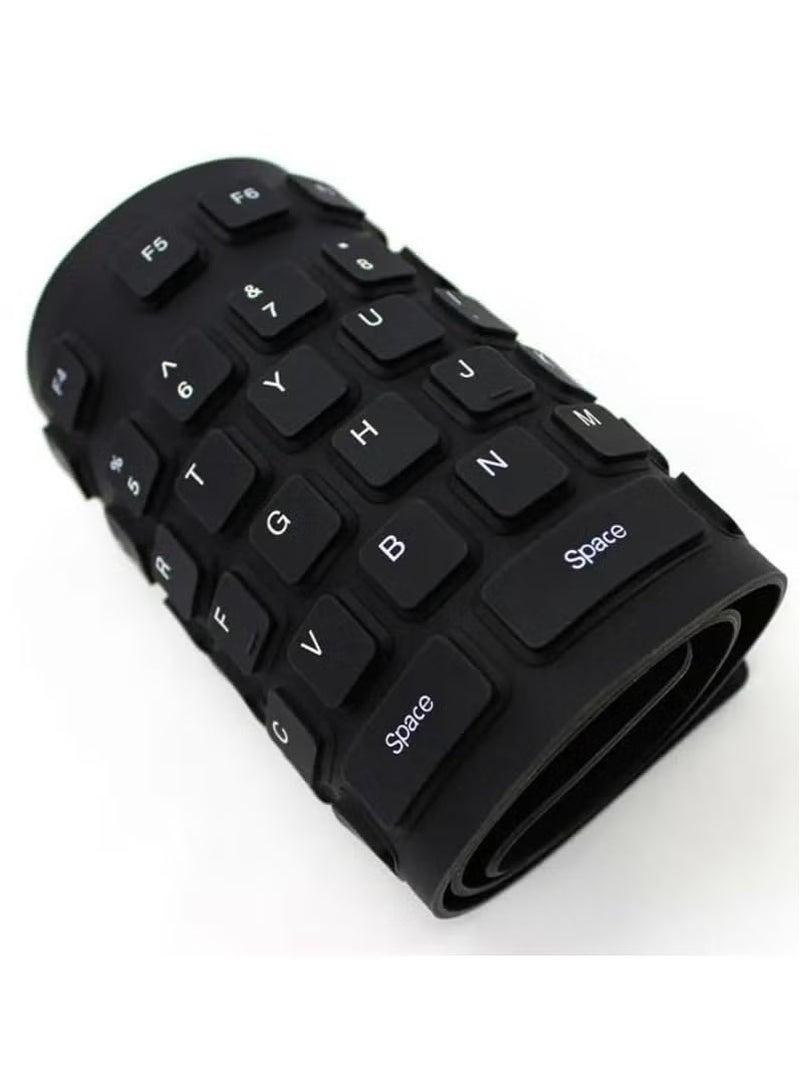 Foldable Keyboard Silicon For Travel/Mobility/Space Management, PS2 Computer Laptop PC Keyboard, Waterproof Material, Responsive Low-Profile Keys, Foldable & Portable, Black - Image 1