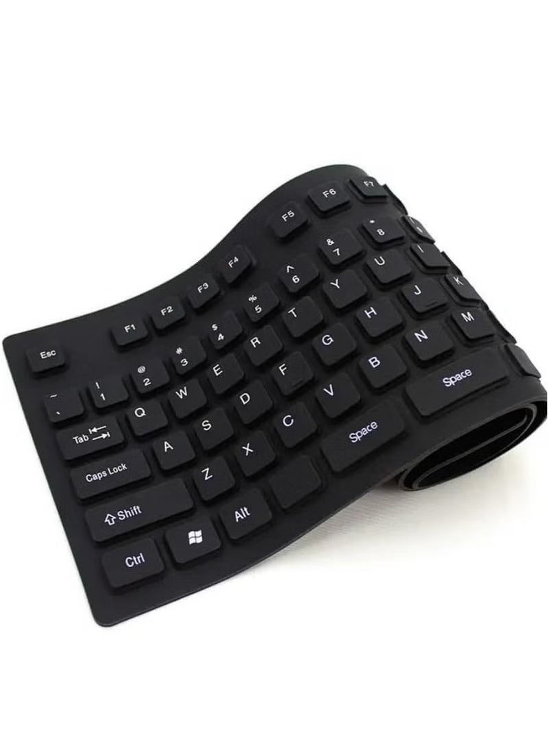 Foldable Keyboard Silicon For Travel/Mobility/Space Management, PS2 Computer Laptop PC Keyboard, Waterproof Material, Responsive Low-Profile Keys, Foldable & Portable, Black - Image 2