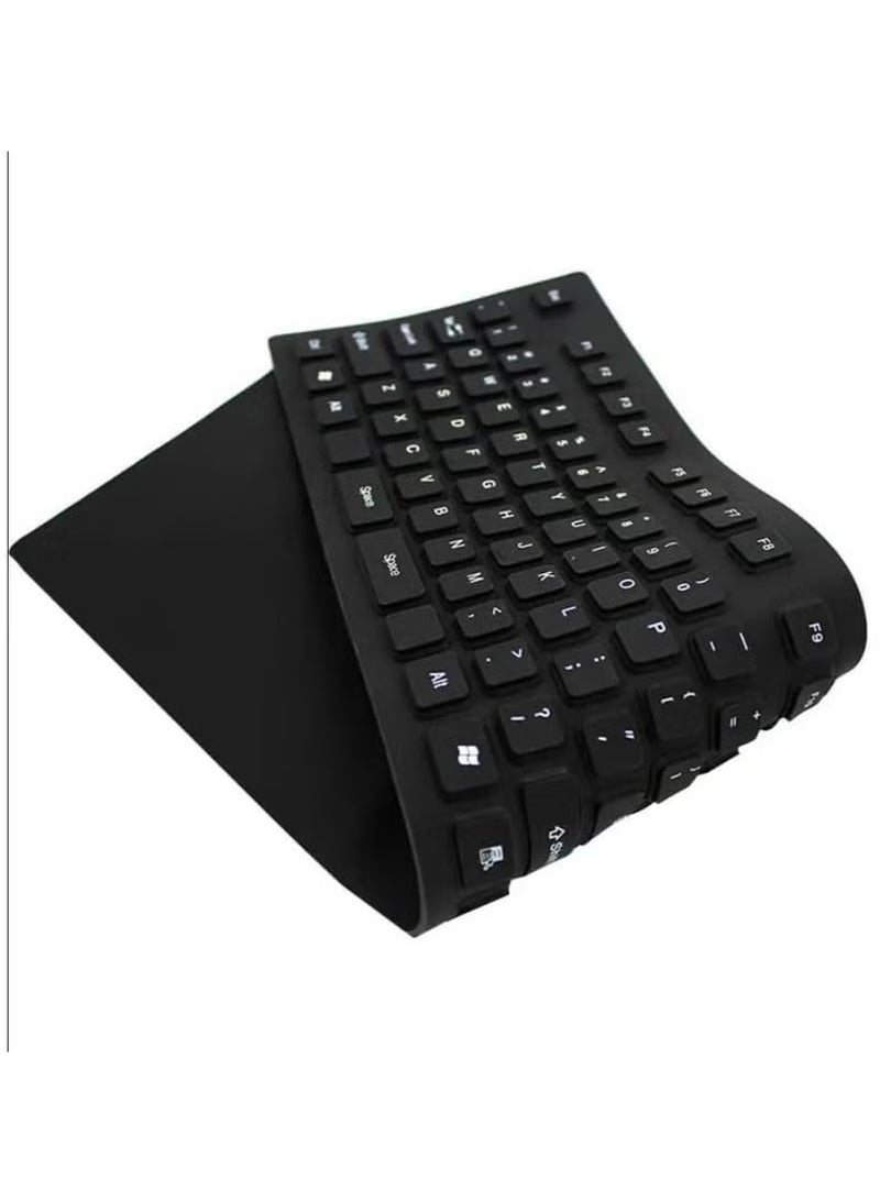 Foldable Keyboard Silicon For Travel/Mobility/Space Management, PS2 Computer Laptop PC Keyboard, Waterproof Material, Responsive Low-Profile Keys, Foldable & Portable, Black - Image 4