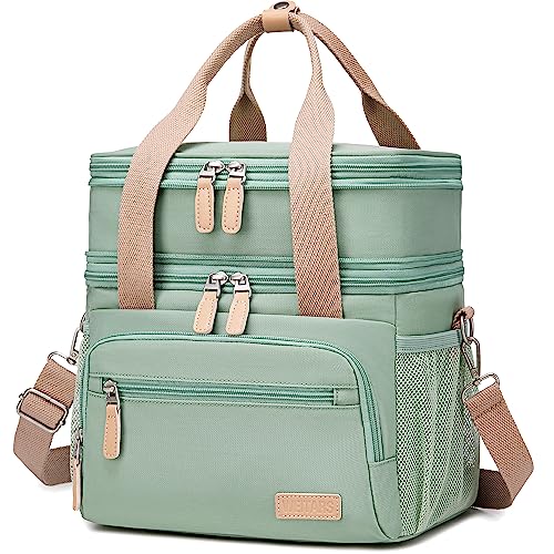 Weitars Insulated Lunch Box for Women Men-Dual Compartment Waterproof Reusable Large Lunch Bag for Women Wide-Open Tote Cooler Bag For Working Picnic Hiking (15L) (Green) - Image 1