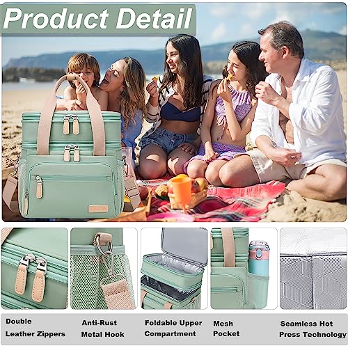 Weitars Insulated Lunch Box for Women Men-Dual Compartment Waterproof Reusable Large Lunch Bag for Women Wide-Open Tote Cooler Bag For Working Picnic Hiking (15L) (Green) - Image 5