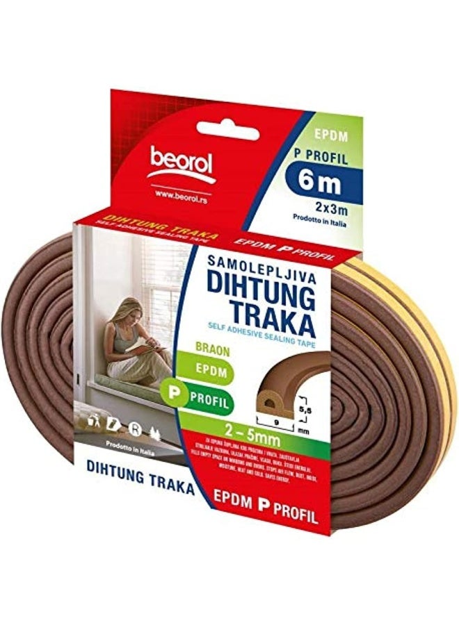 Beorol Self Adhesive Window And Door Sealing Tape P Profile Brown 6M - Epdm - Image 1