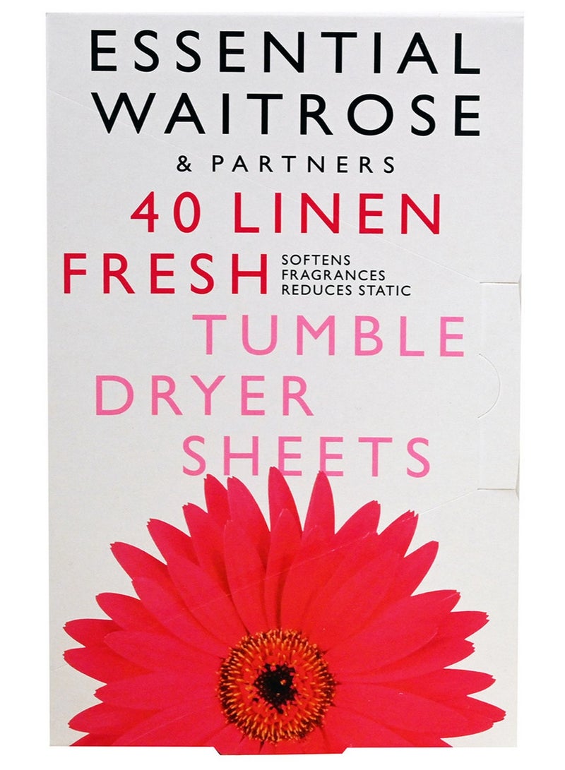 ESSENTIAL WAITROSE & PARTNERS Linen Fresh Tumble Dryer Sheets 40 Sheets - Image 1