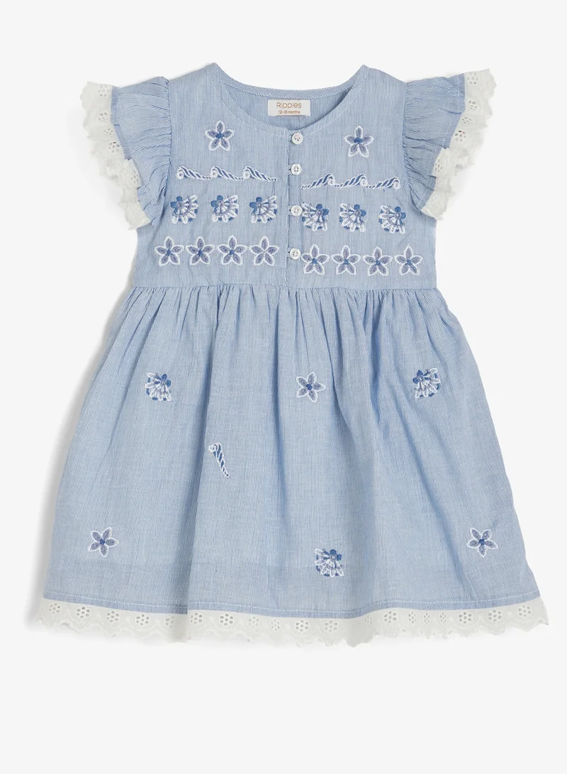 ريبلز مع نمشي Girls Embroidered Cotton Dress with Lace Trims
