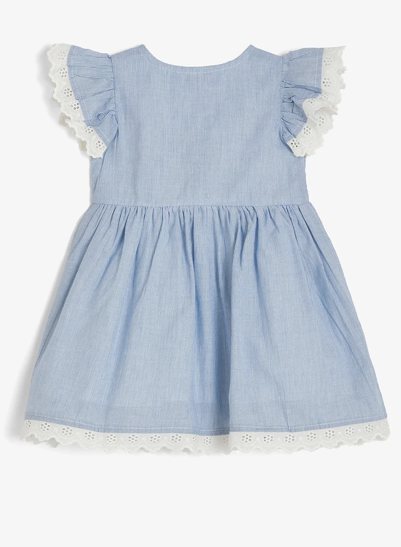 ريبلز مع نمشي Girls Embroidered Cotton Dress with Lace Trims