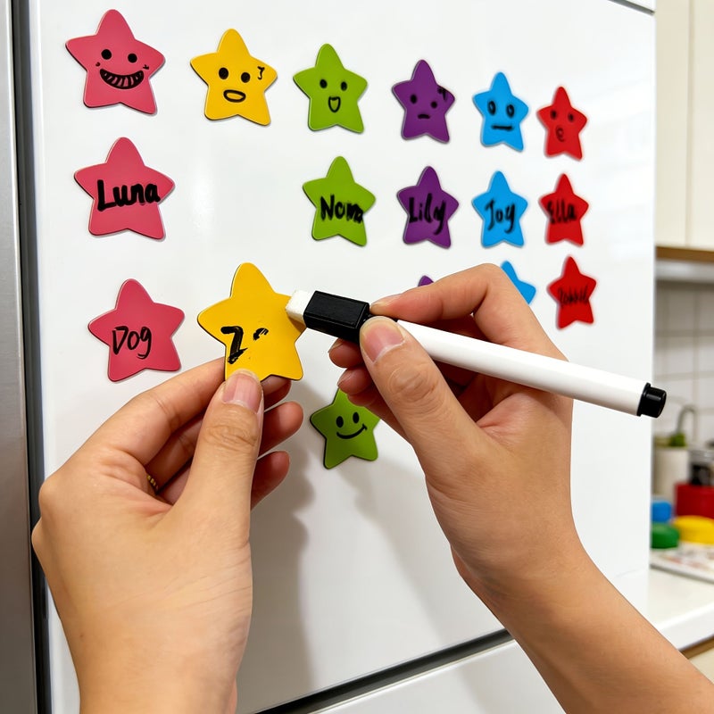 Magnetic Rewritable Note Set With 20 Star Stickers And 1 Blue Eraser Marker For Fridge Home Office Word Lists Name Tags Memo Decoration - Image 3