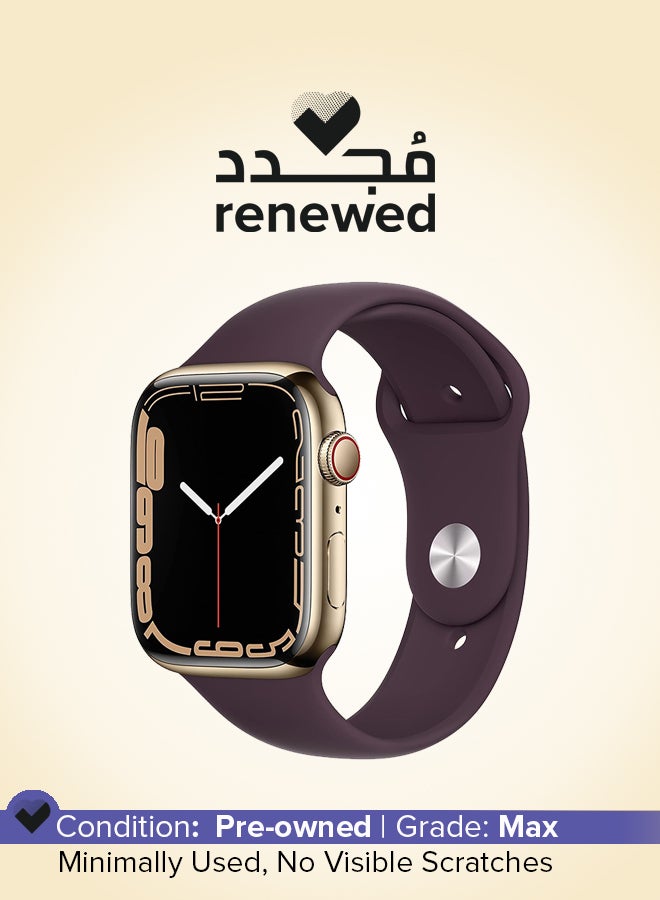 Apple Renewed - Watch Series 7 (GPS + Cellular, 45MM) Gold Stainless Steel Case With Sport Band Dark Cherry