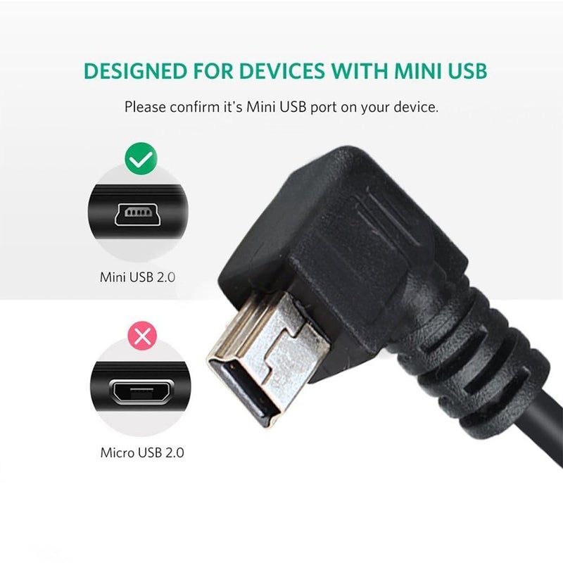 Herfair Mini USB Cable 6Inch Short MiniUSB Cable Right Angle USB-A to USB-Mini Data Charging Cable for Dash Cam, Rearview Mirror, Sat Nav, Camcorders, Cameras, Hard Drive & More (3-Pack) - Image 2