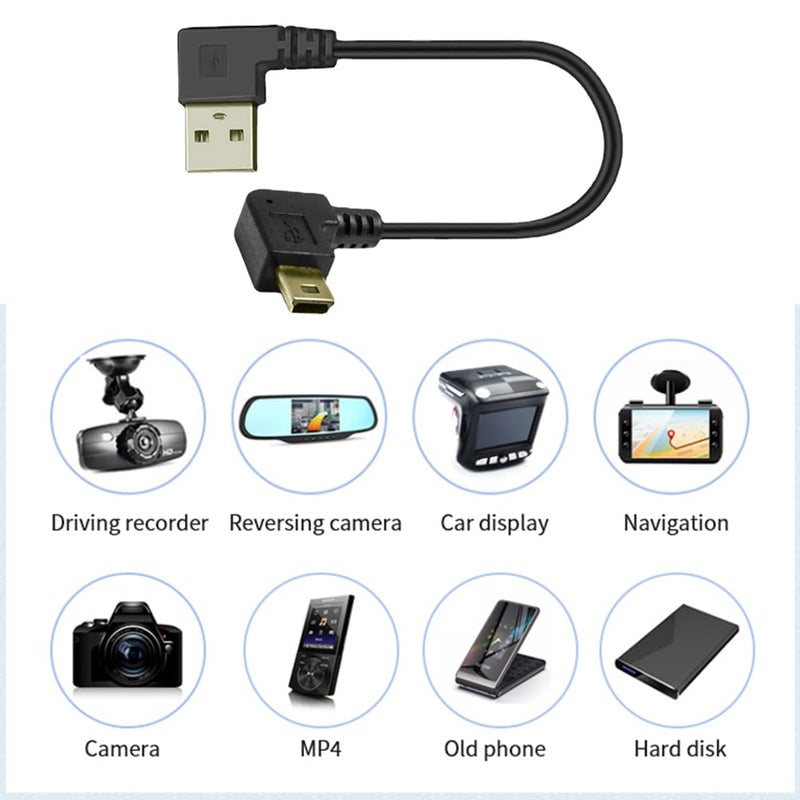 Herfair Mini USB Cable 6Inch Short MiniUSB Cable Right Angle USB-A to USB-Mini Data Charging Cable for Dash Cam, Rearview Mirror, Sat Nav, Camcorders, Cameras, Hard Drive & More (3-Pack) - Image 3