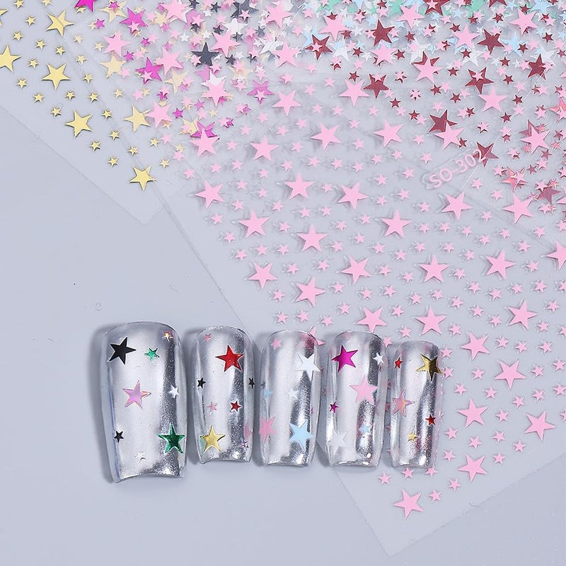 SPLOCUDU 10 Sheets Star Nail Stickers 3D Glitters Starlight Nail Art Stickers Shiny Stars Self-Adhesive Nails Decals Black White Red Purple Laser Silver Gold for Women - Image 4