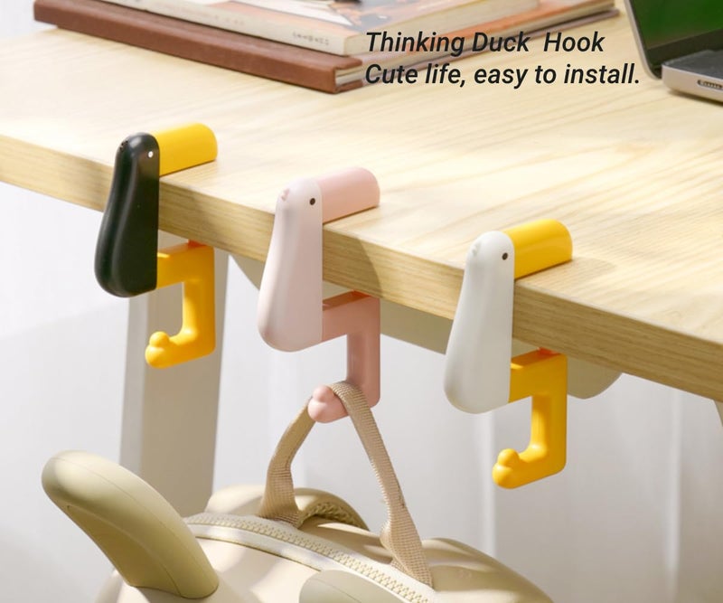 CHOUYUHE 3Pack Duck Shaped Purse Hook for Table Heavy Duty - No Drill Desk Clamp Bag Holder, Foldable Non-Slip Hanger for Office/School/Kitchen, Space Saving Shelf Hooks with Protective Rubber Pad - Image 2
