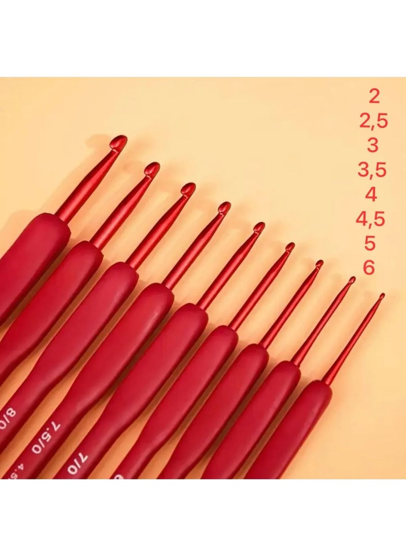 Ozn Aksesuar Ozn Accessory Silicone Handle Red Crochet Set 8 Pieces  - Image 1