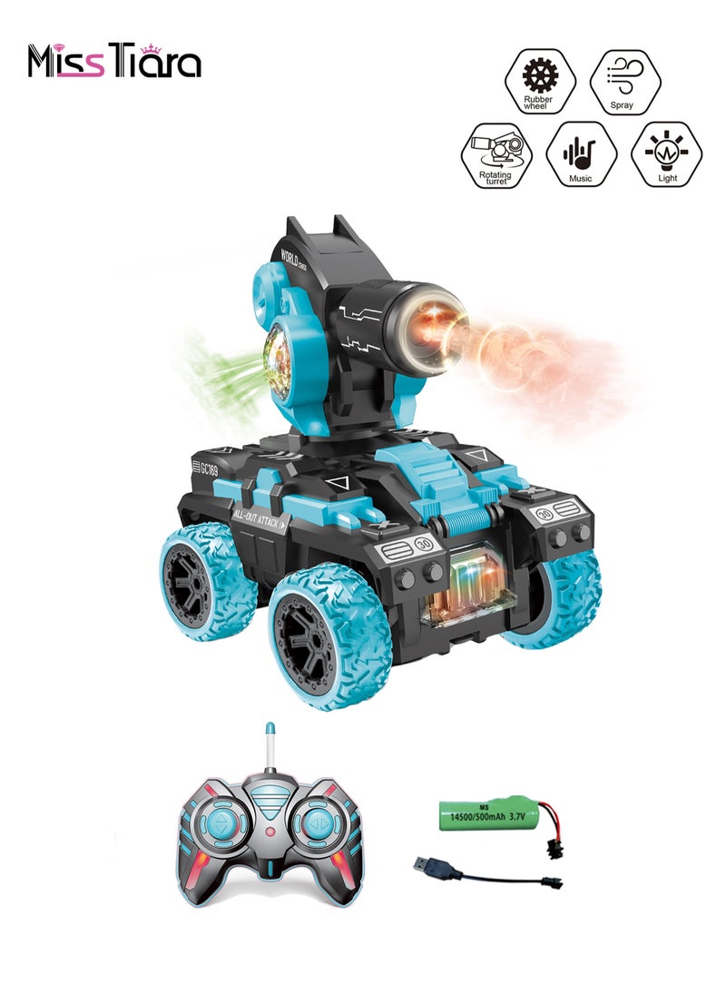 MissTiara Electric Rotating Turret Battle Remote Control Tank Fight Toy for Kids Children Toy Car with Shooting Safe Spray and Lights  - Image 1