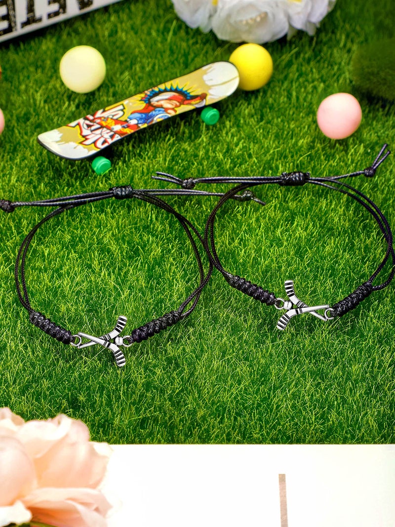 Jadive 20 Pcs Field Hockey Bracelets Gifts Adjustable Rope Hockey Jewelry Charms Team Gifts Bulk for Valentines Friends Players Coaches(Black Rope) - Image 3