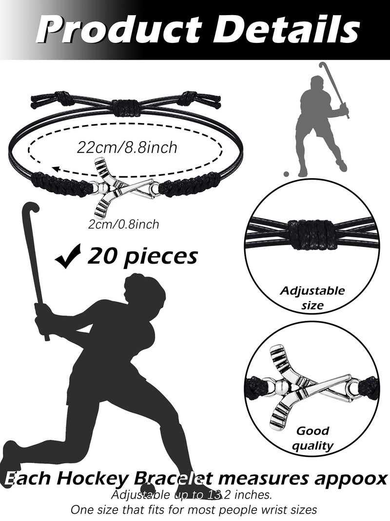Jadive 20 Pcs Field Hockey Bracelets Gifts Adjustable Rope Hockey Jewelry Charms Team Gifts Bulk for Valentines Friends Players Coaches(Black Rope) - Image 2