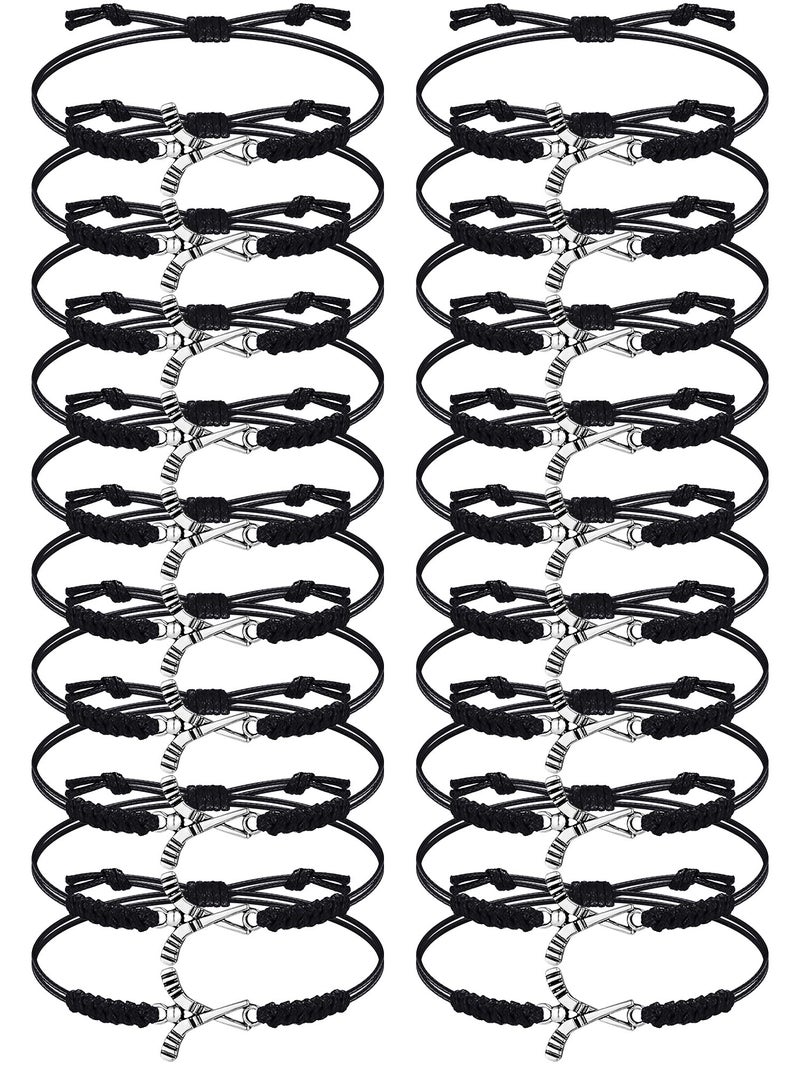 Jadive 20 Pcs Field Hockey Bracelets Gifts Adjustable Rope Hockey Jewelry Charms Team Gifts Bulk for Valentines Friends Players Coaches(Black Rope) - Image 1