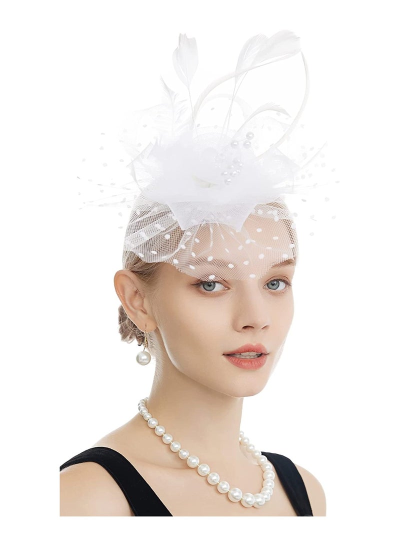 Elegant Veil Headband with Hair Clip for Women, Perfect for Tea Parties, Weddings, and Church Events, Feathered Bridal Accessories and Mesh Top Hat for Special Occasions - Image 4
