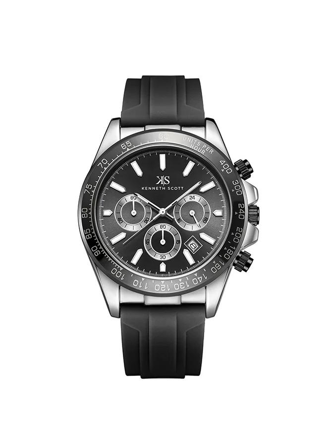 KENNETH SCOTT Kenneth Scott K23149-SSBB Men Chrono & Multi Function Display Watch & Silicone Strap Black