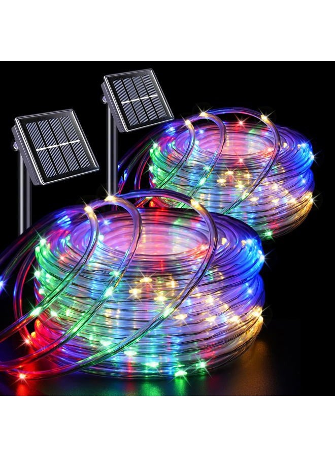 Qitong Christmas Solar Rope Lights, 2 Pack Each 33ft 100 LED Solar Rope Lights Outdoor Waterproof, 8 Modes Clear Tube Christmas Lights for Christmas Garden Patio Porch Tree Party Wedding - Image 1