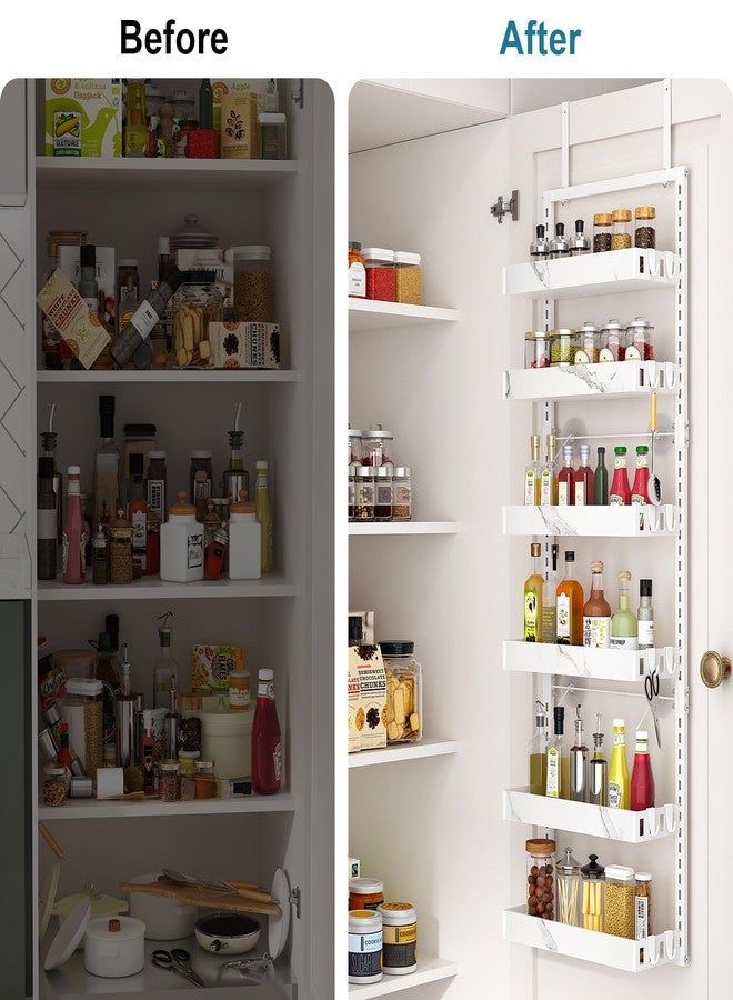 bukfen Over the Door Pantry Organizer, 6-Tier Adjustable Basket Kitchen Pantry Door Organization and Storage, Heavy-Duty Metal Hanging Kitchen Spice Rack,D6.3 x W17.32 x H50.60 inch,White Marble Color - Image 5