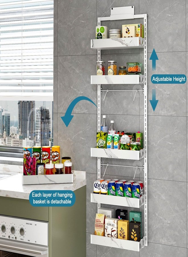 bukfen Over the Door Pantry Organizer, 6-Tier Adjustable Basket Kitchen Pantry Door Organization and Storage, Heavy-Duty Metal Hanging Kitchen Spice Rack,D6.3 x W17.32 x H50.60 inch,White Marble Color - Image 4