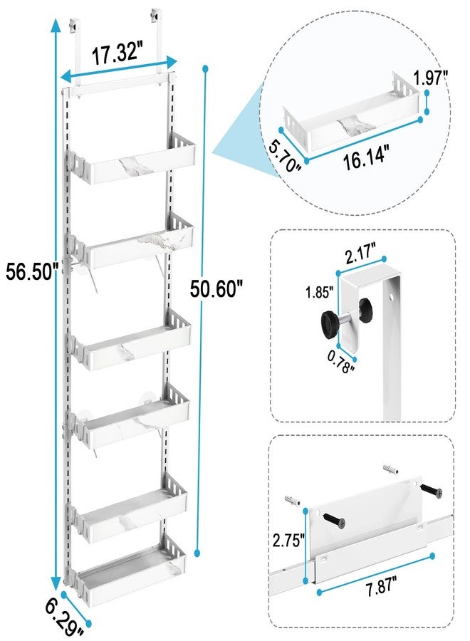 bukfen Over the Door Pantry Organizer, 6-Tier Adjustable Basket Kitchen Pantry Door Organization and Storage, Heavy-Duty Metal Hanging Kitchen Spice Rack,D6.3 x W17.32 x H50.60 inch,White Marble Color - Image 3