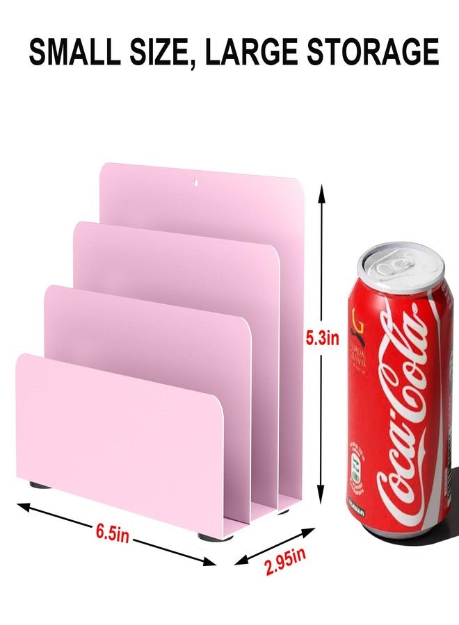 OUTIOE Mail Organizer Countertop, Small Desk File Organizer, Metal File Holder - Essential Workspace Organizers for Office Desk, Home Office (Pink) - Image 3