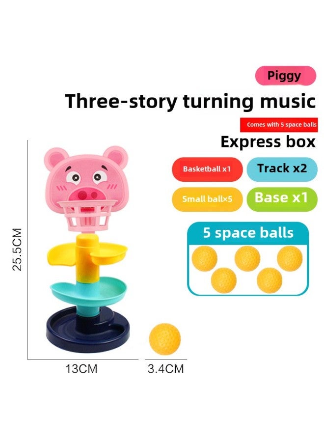 Cartoon Children's Basketball Hoop Toy Rolling Ball Slide Parent-child Interactive Fun Early Education Stacking Toy-Color:[Express Box] Three-layer Piggy (with 5 Balls) 298G  - Image 1