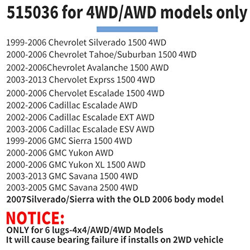 HICKS 515036 Front Wheel Hub Bearing Assembly Compatible with 1999-2006 Chevy Silverado 1500 (4WD ONLY), 2002-2006 Chevy Avalanche 1500 (4WD ONLY), 2003-2014 GMC Savana 1500 (4WD ONLY) - Image 3