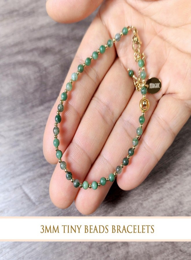 Morchic 3mm African Aventurine Tiny Beads Bracelet for Women, Adjustable 7.1" Dainty Handmade Energy Gem Jewelry, Birthday Gift - Image 5