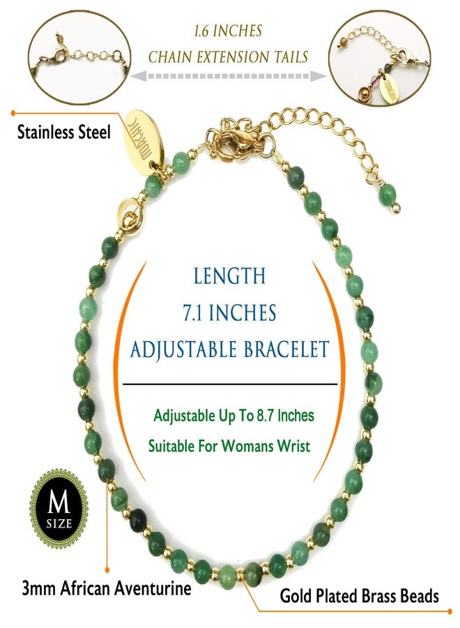 Morchic 3mm African Aventurine Tiny Beads Bracelet for Women, Adjustable 7.1" Dainty Handmade Energy Gem Jewelry, Birthday Gift - Image 2