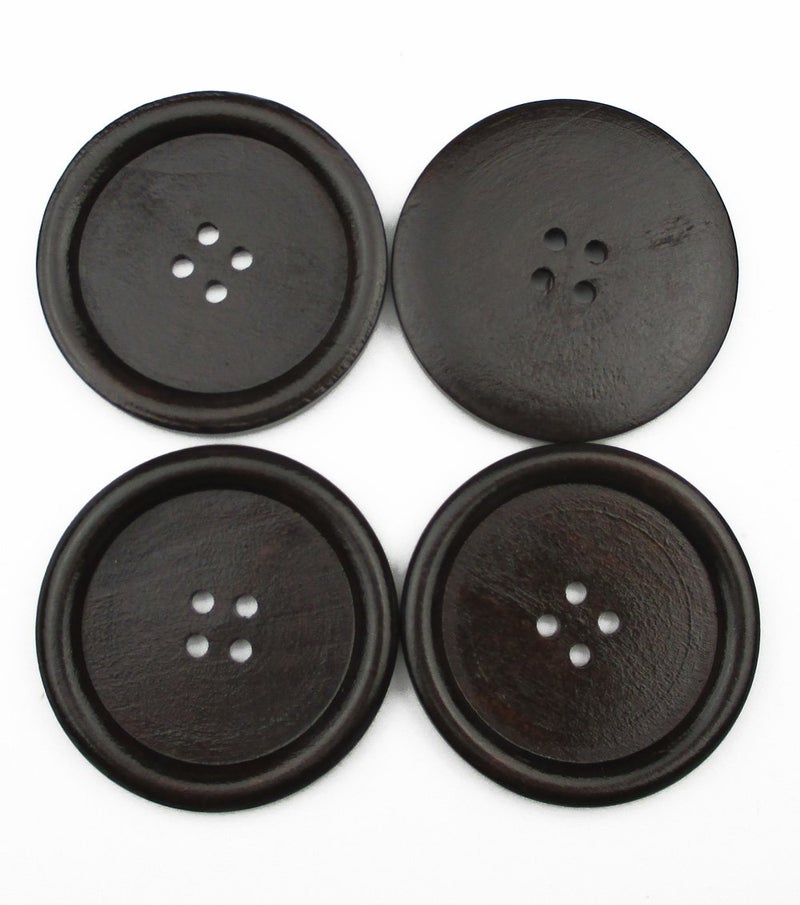 All In One 10pcs Dark Brown Large 4 Hole Sewing Wood Buttons 50mm2