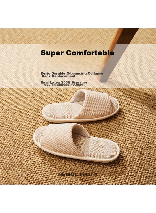 Neibo Neibao Latex Cotton Linen Slippers, Men's Spring And Autumn, Extra Large Size, Non-slip, Odor-resistant, Linen Cloth Slippers, Women's, Beige, Size 39 - Image 1