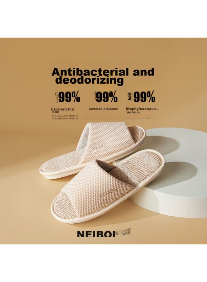 Neibo Neibao Latex Cotton Linen Slippers, Men's Spring And Autumn, Extra Large Size, Non-slip, Odor-resistant, Linen Cloth Slippers, Women's, Beige, Size 39 - Image 3
