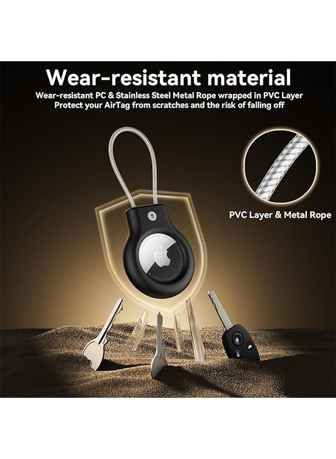 2 جهاز كمبيوتر شخصي متوافق مع حامل AirTag الآمن مع كابل سلكي, AirTag قفل حالة سلاسل المفاتيح, حلقة المفاتيح علامة الأمتعة للمفاتيح, الأمتعة وأكثر من ذلك, حلقات المفاتيح وسلاسل المفاتيح للرجال والنساء, الأسود / الأبيض - Image 3
