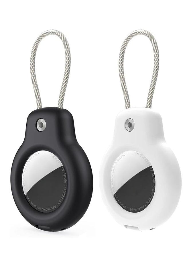 2 جهاز كمبيوتر شخصي متوافق مع حامل AirTag الآمن مع كابل سلكي, AirTag قفل حالة سلاسل المفاتيح, حلقة المفاتيح علامة الأمتعة للمفاتيح, الأمتعة وأكثر من ذلك, حلقات المفاتيح وسلاسل المفاتيح للرجال والنساء, الأسود / الأبيض - Image 1