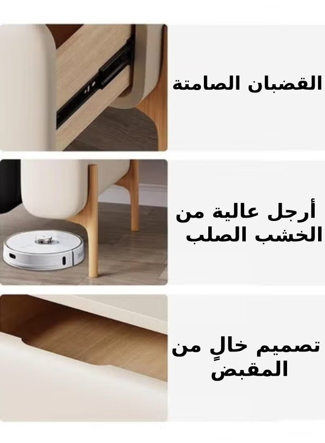 فاشون هوم طاولة جانبية فاخرة بثلاثة أدراج وزاوية مستديرة مغطاة بالجلد وطاولة جانبية إبداعية بتصميم مقبض أخدود مع رف عرض لغرفة المعيشة وغرفة النوم 50 × 40 × 50 سم - Image 4