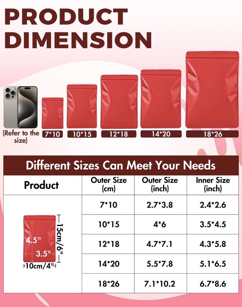 FireKylin 100 Pack Resealable Packaging Bags for Small Business Double-Sided Color Smell Proof Bags for Food Storage Flat Bags (Red, 4" x 6") - Image 2
