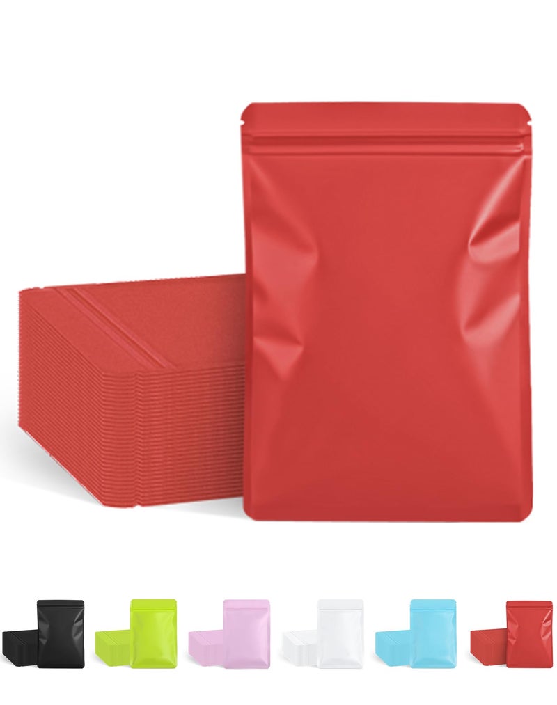 FireKylin 100 Pack Resealable Packaging Bags for Small Business Double-Sided Color Smell Proof Bags for Food Storage Flat Bags (Red, 4" x 6") - Image 1